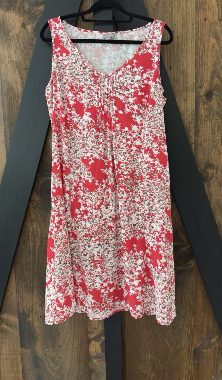 J. Jill Floral Sleeveless Dress Red White Brown Side Zip Excellent Size 18